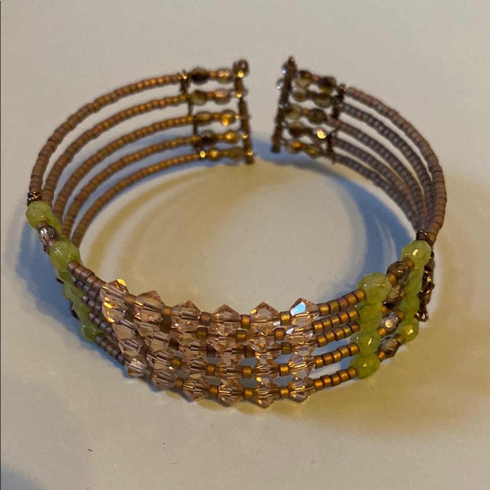HANDMADE by ME Sorelle Designs Tan and Green Beaded Bracelet